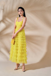 Antoinette Bustier Tiered Ruffle Tulle Midi Dress